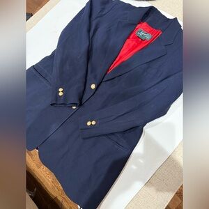 Lauren Ralph Lauren Navy Blazer with Red Lining and Gold Buttons